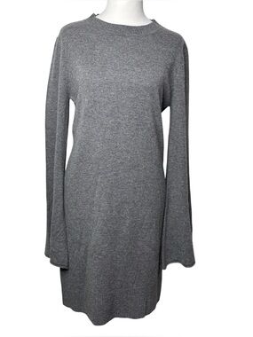 Saks Fifth Avenue Women’s Knit Sweater Dress L Gray Wool Cashmere Bell Sleeves